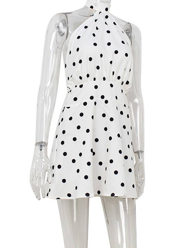 HVID Polkaprikket halterneck casual kjole for engroshandel på Faire6