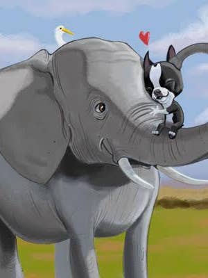 Kunstdruck Boston Terrier und Elefant, Hund für den Großhandel von Brian Rubenacker studios