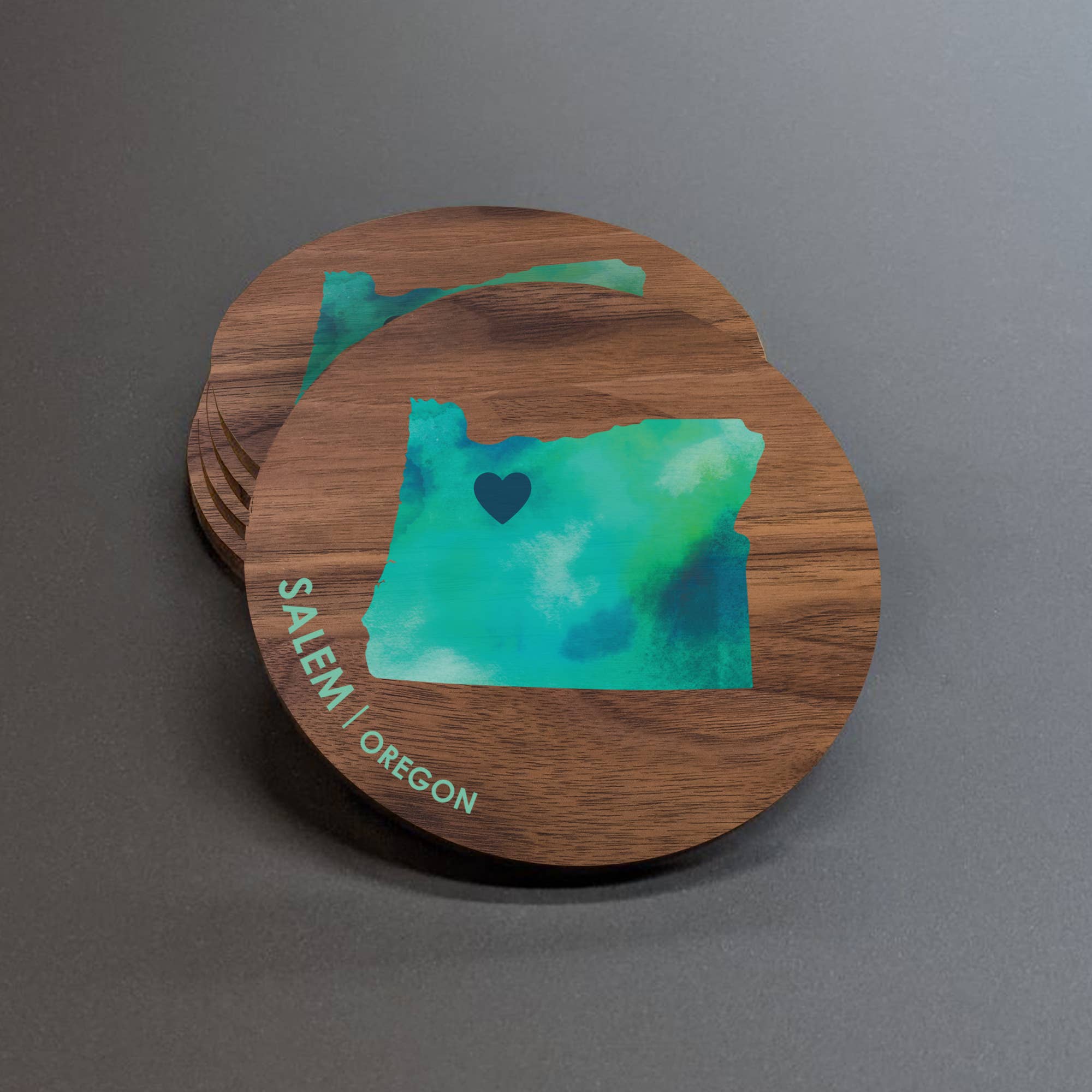 9th Letter Press - Wholesale Coasters - Maple Wood with Walnut UV Print - City and State Coaster2