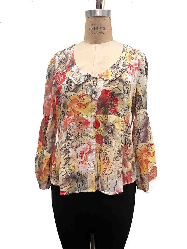 Tianello - Print Sueded CUPRO Rayon Georgette "Yeva" Blouse for wholesale by Tianello