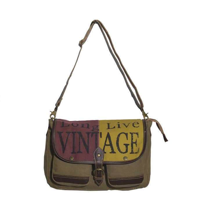 Vintage messenger van canvas en leer voor dames voor wholesale door Hopofly Bags