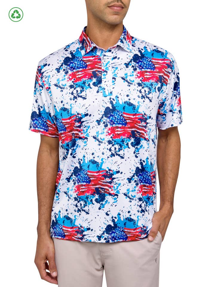FLAG SPLATTER POLO for wholesale by CON.STRUCT Green