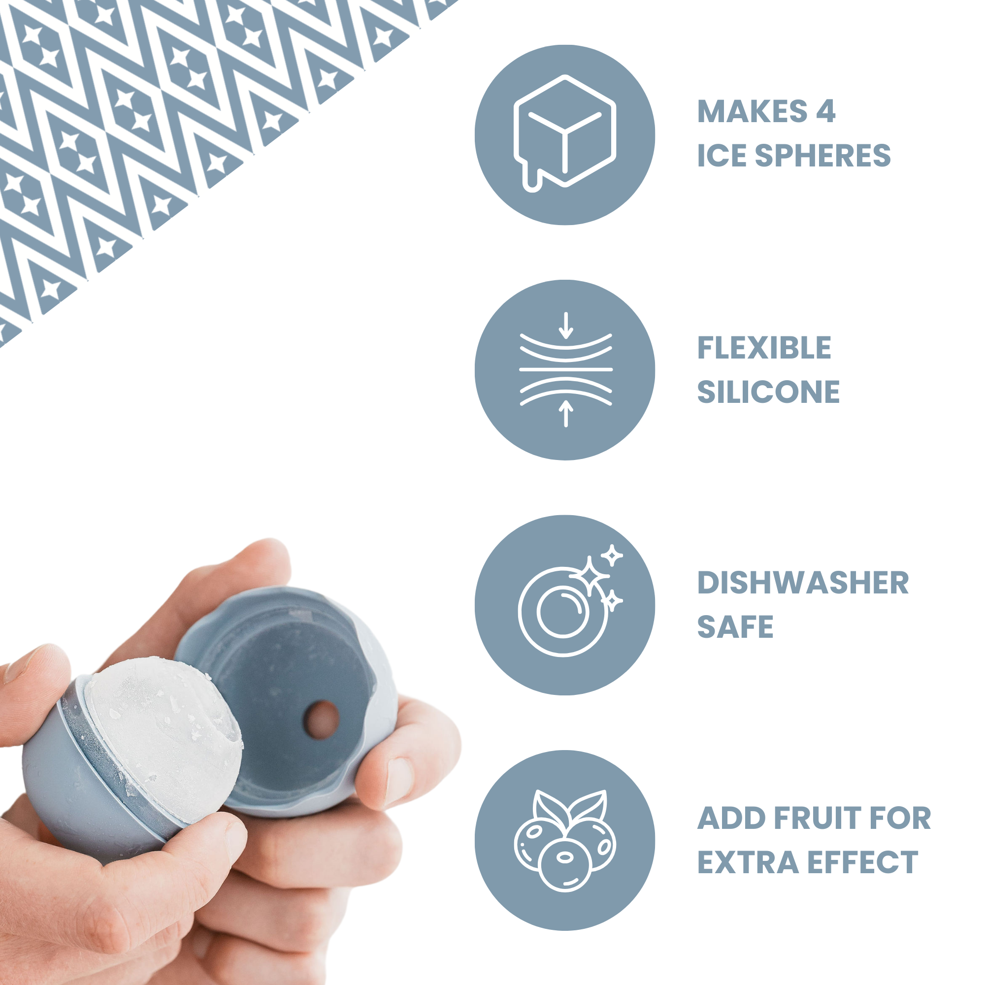 UBERSTAR – wholesale Ice tray/mould – Ice Sphere Molds - Set of 4 Blue1