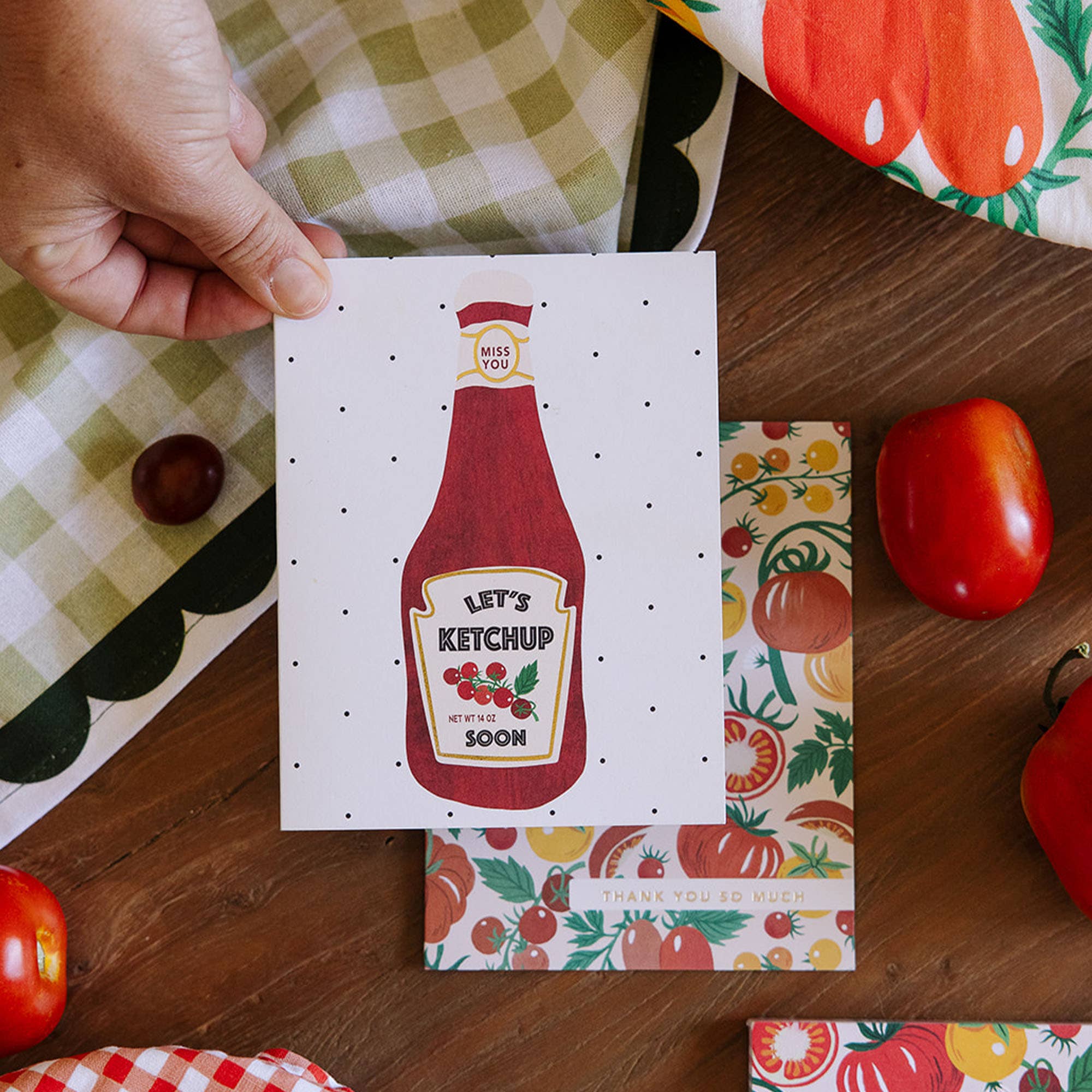 Paper Farm Press - Wholesale Everyday Greeting Card - Miss You Ketchup Bottle Tomato Greeting Card1