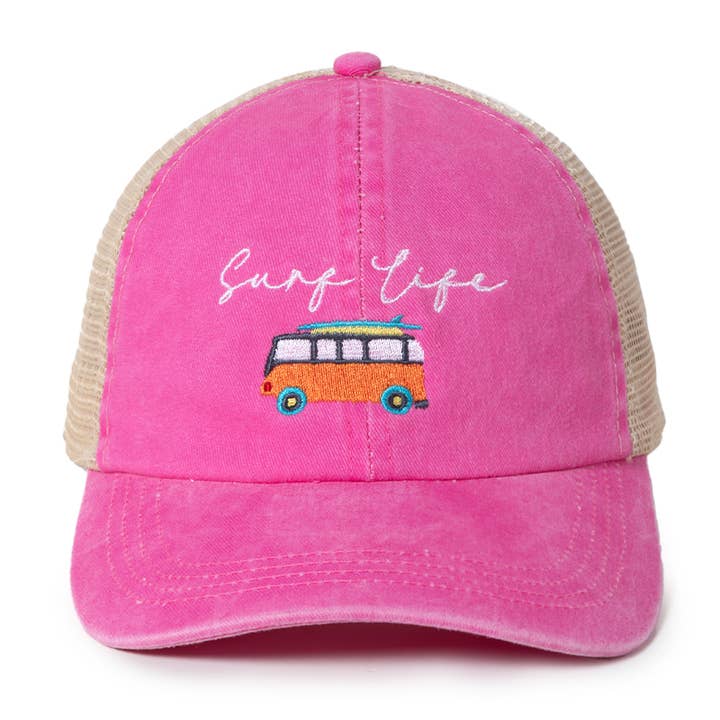David And Young - Wholesale Trucker Hat - Unisex - Surf Life With Van Embroidery Mesh Hat.