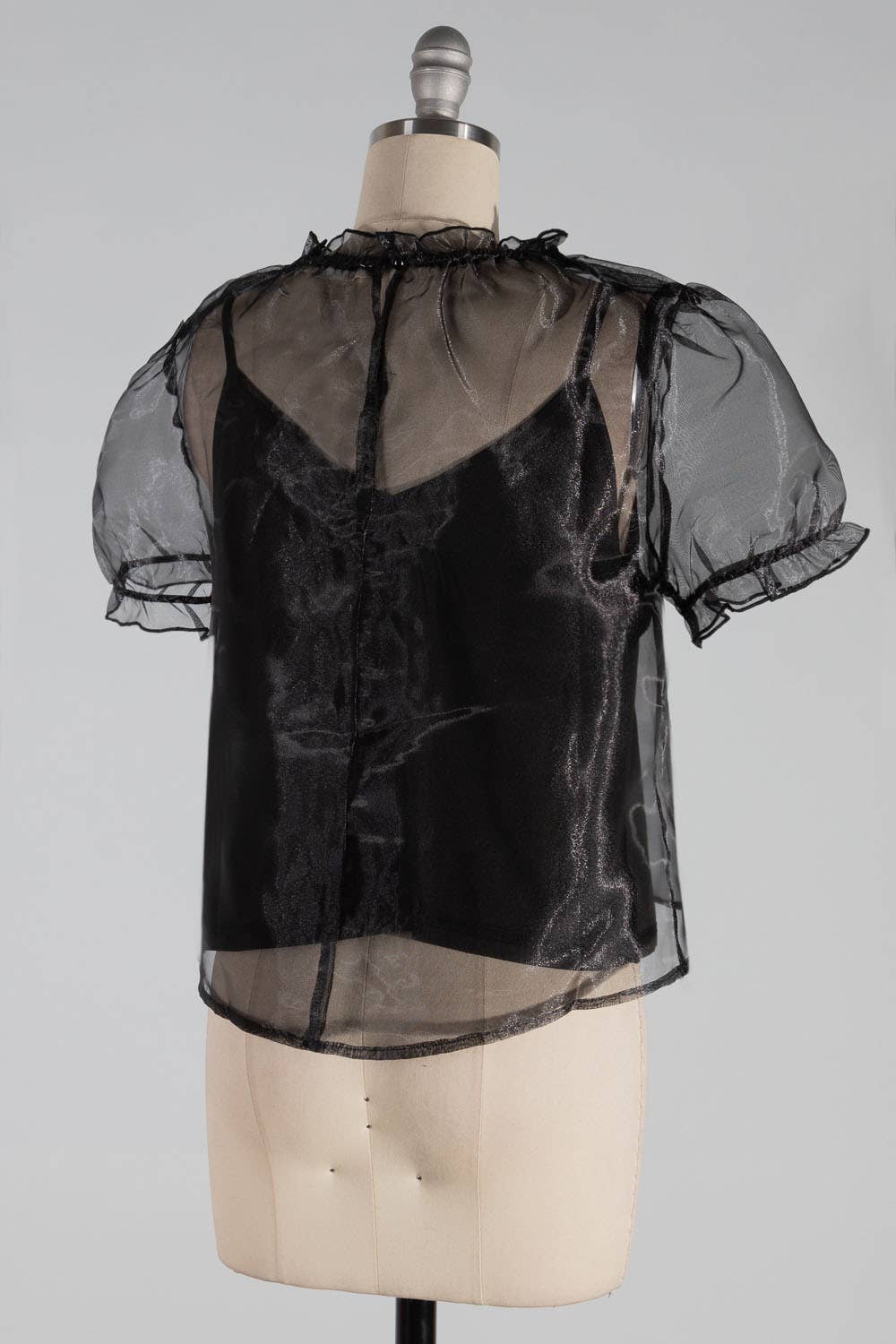 Black FST1747-6STK Short Sleeve Mock Neck Tule Top 6PK for wholesale on Faire1