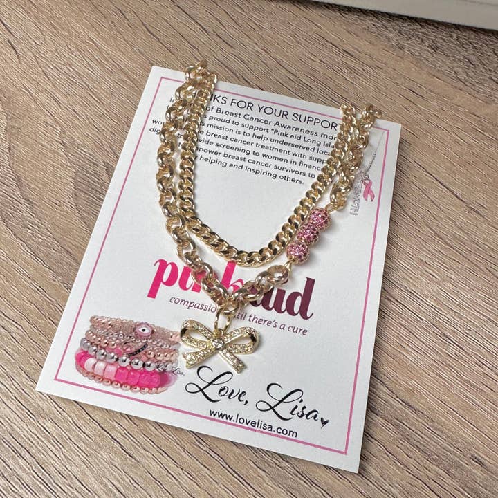 Love, Lisa - Wholesale Pendant/Charm Necklace - Gina Breast Cancer Awareness Bow Necklace