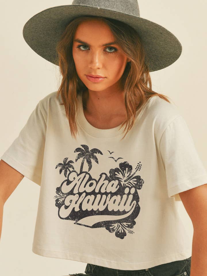 T-shirt court graphique Aloha Hawaii pour la vente par Honestee