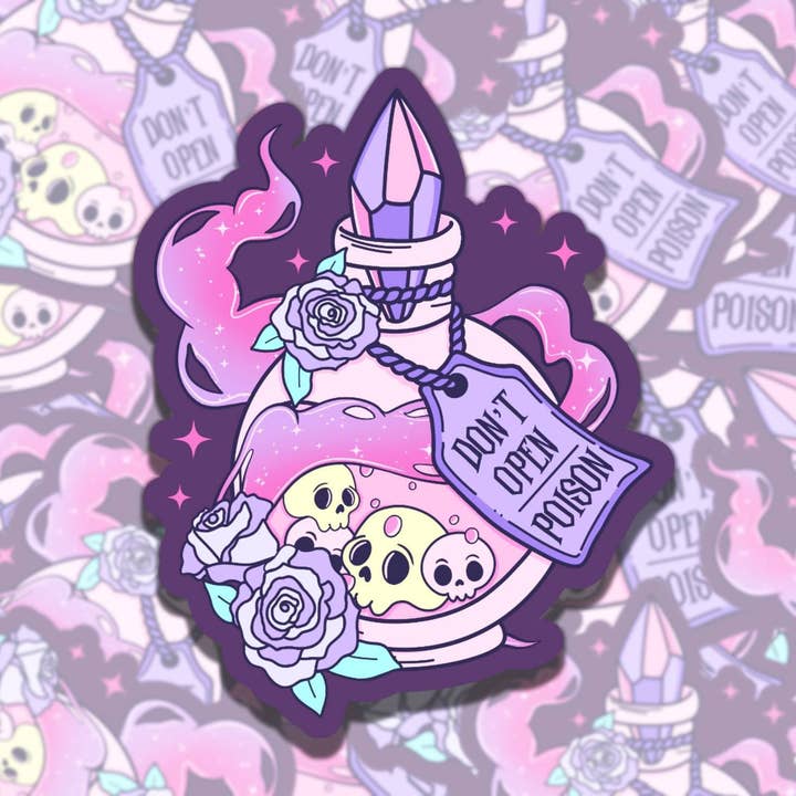 Poison Purple Skeleton Spooky vandtæt vinylklistermærke for engroshandel hos Sticky Sadness Designs