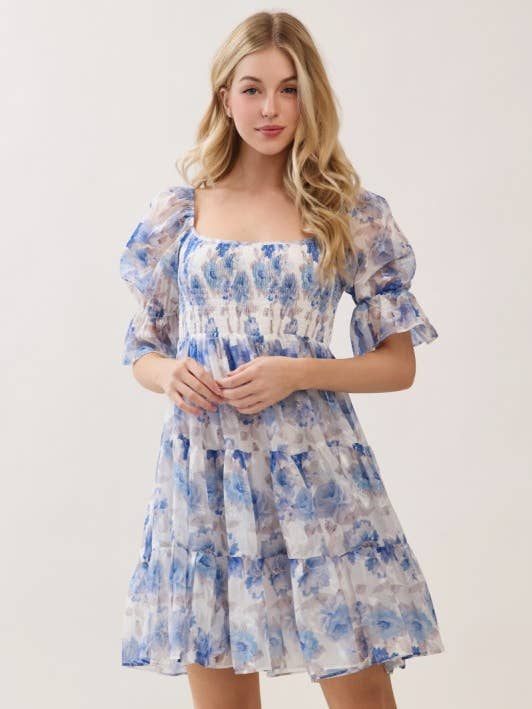 Tecido feminino com estampa floral de organza manga curta por atacado de Pink Irene Wholesale