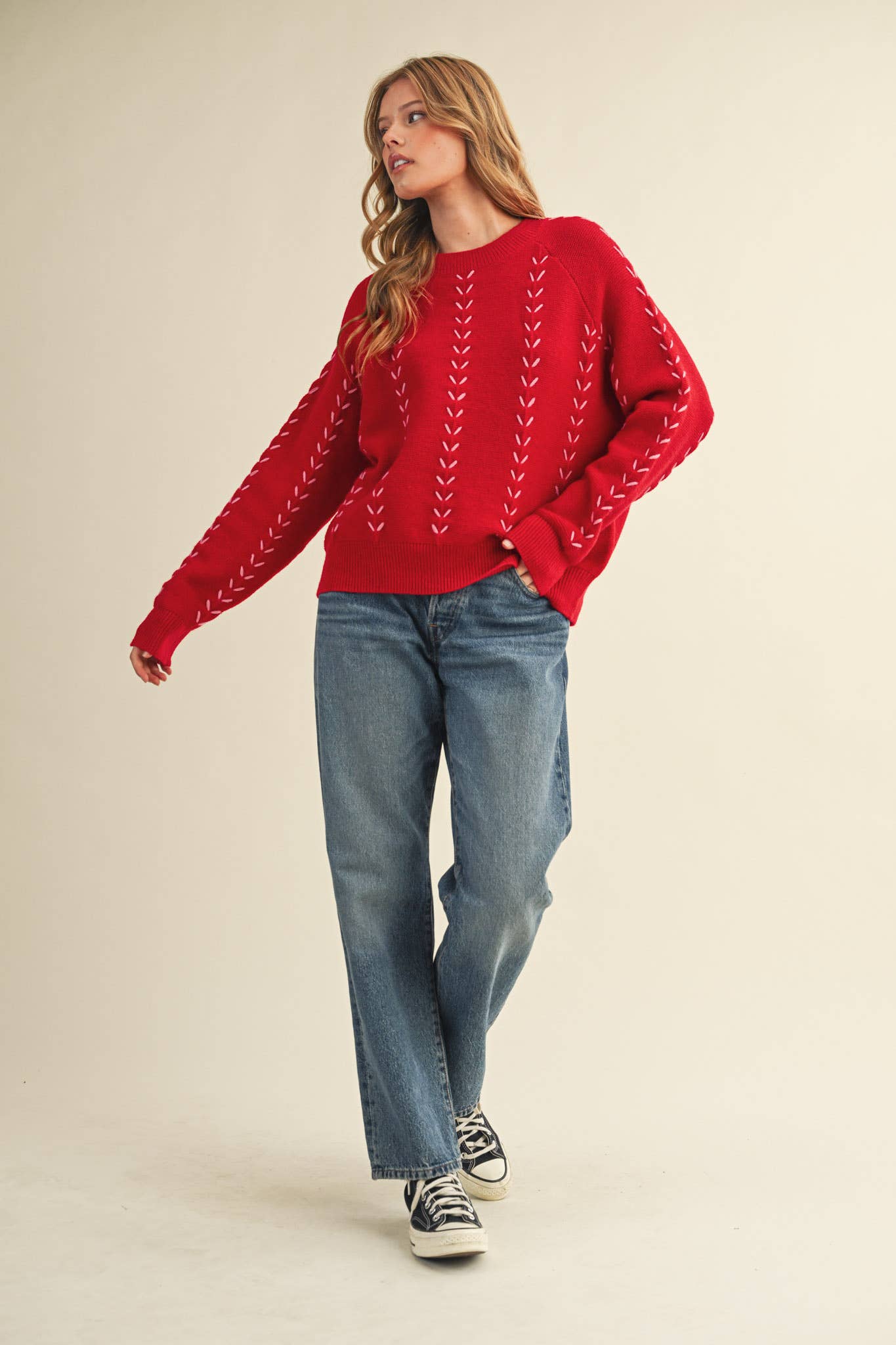 &MERCI - Wholesale Knit Sweater - Women's - EMBROIDERED LONG SLEEVE PULLOVER SWEATER MSW1117915