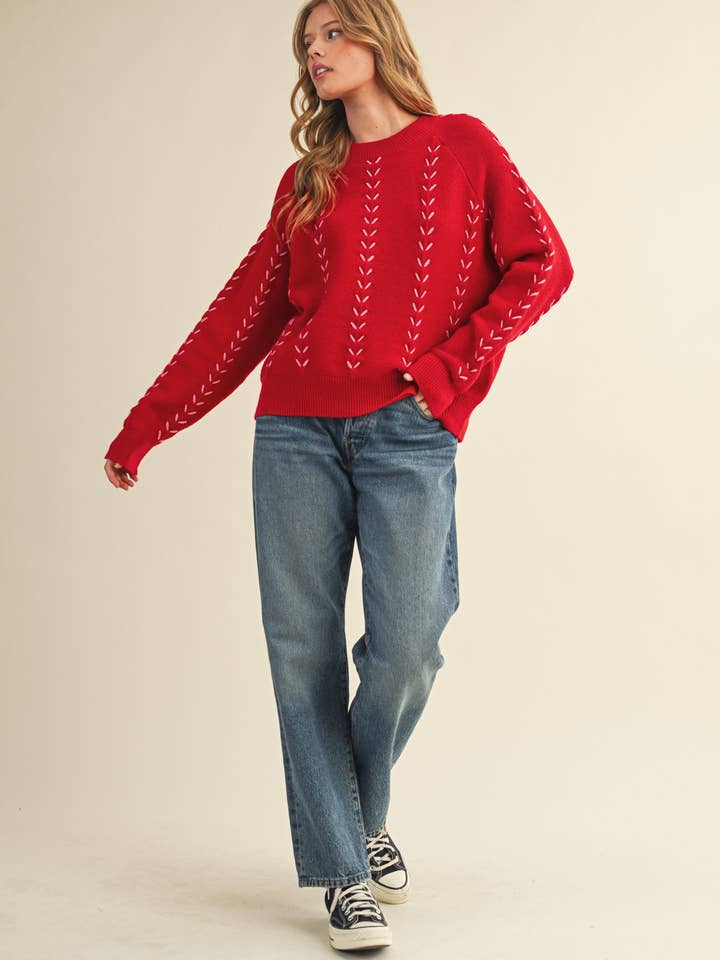 &MERCI - Wholesale Knit Sweater - Women's - EMBROIDERED LONG SLEEVE PULLOVER SWEATER MSW1117915
