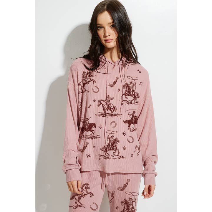 Phil Love - Venta al por mayor Conjunto de ropa cómoda - Mujer - Conjunto de ropa de salón con capucha y estampado de canalé Desert Cowgirl 4