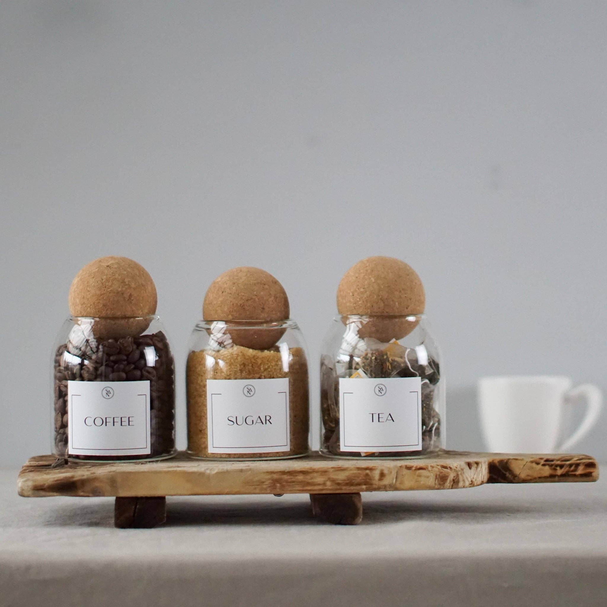 So At Nature - Venta al por mayor Tarros - Juego de frascos de vidrio para té, café y azúcar con tapa de corcho bola - Dryck 500 ml8