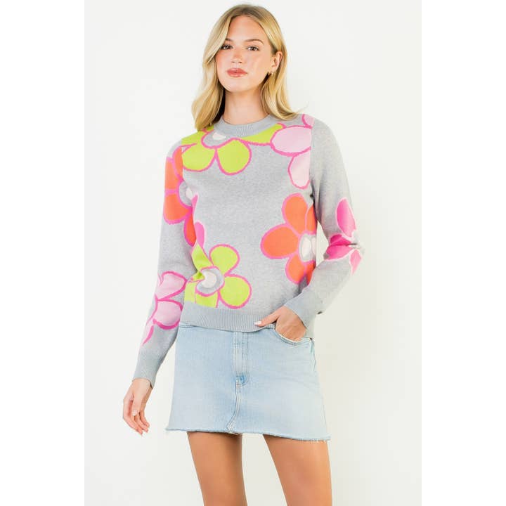 Color Block Flower Knit Sweater for wholesale by THML