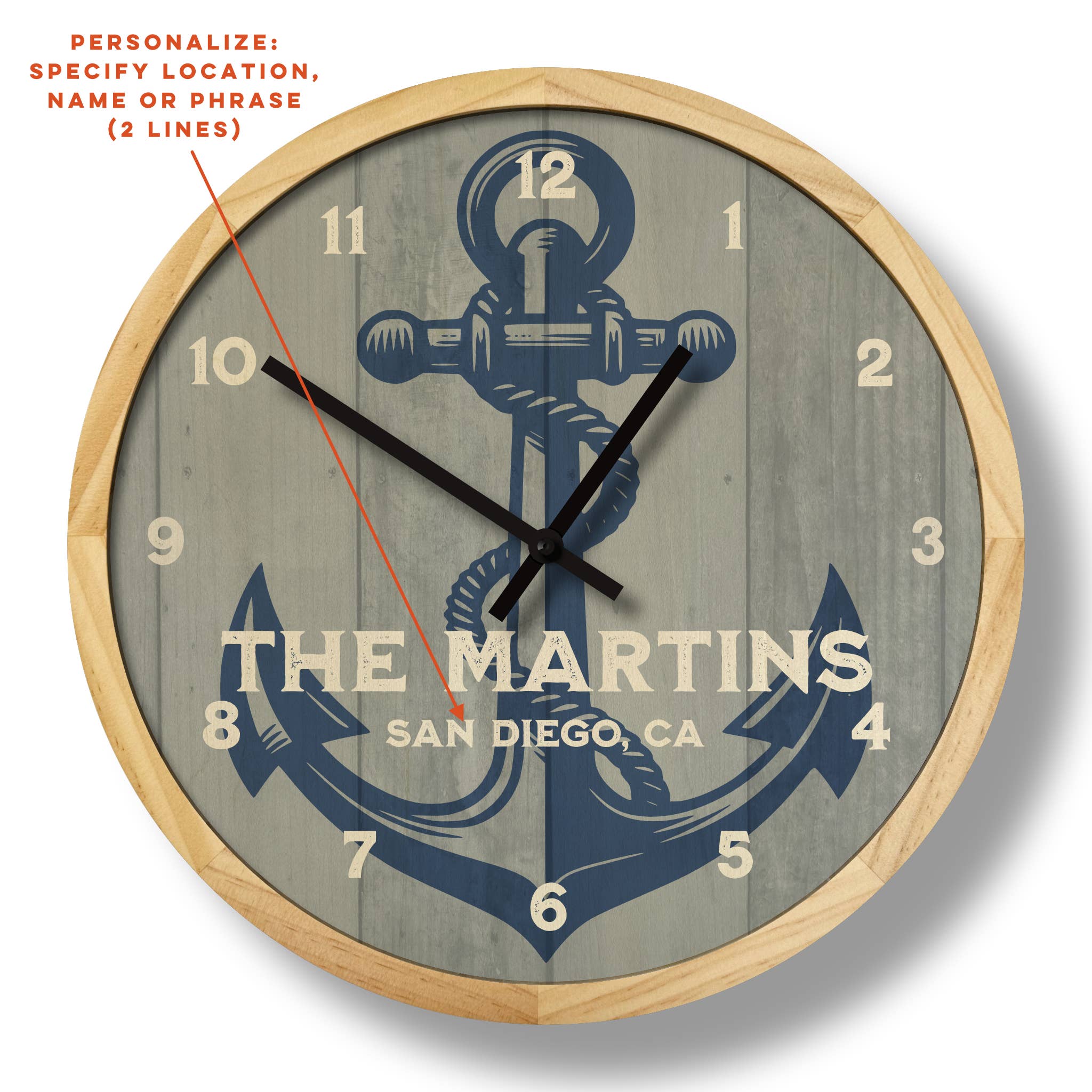 Local Time Clock Co. – Engroshandel Vægur – Personligt ankervægur - 12" diameter2