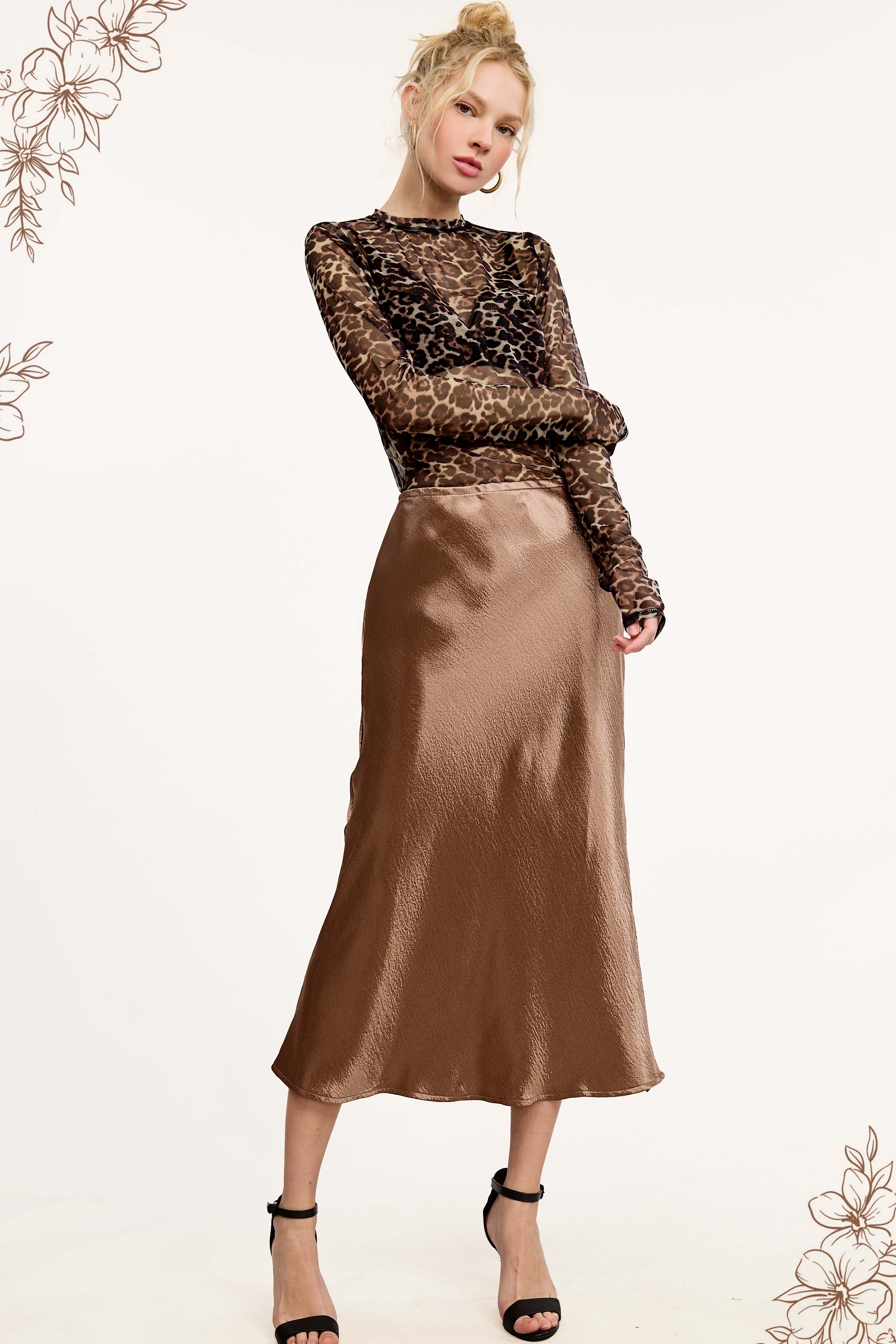 La Miel - Wholesale Skirt - Women's - JDP4232-Dressy Satin Long Panel Silhouette Skirt5