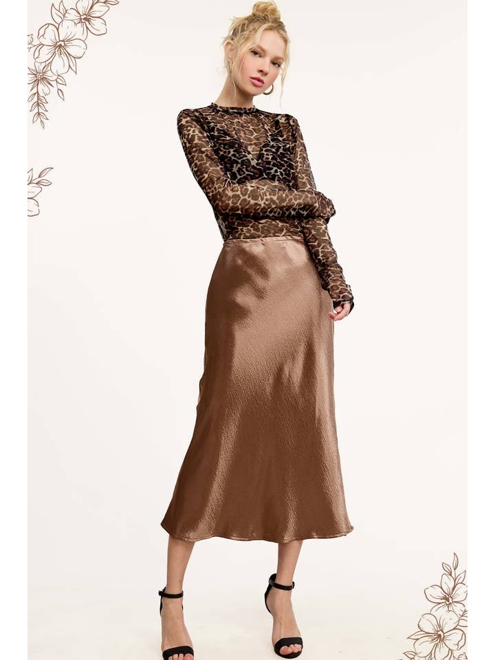 La Miel - Wholesale Skirt - Women's - JDP4232-Dressy Satin Long Panel Silhouette Skirt5