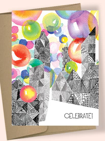 BALLOON TOWN AQUAREL WENSKAART voor wholesale door Studio Masha D'yans