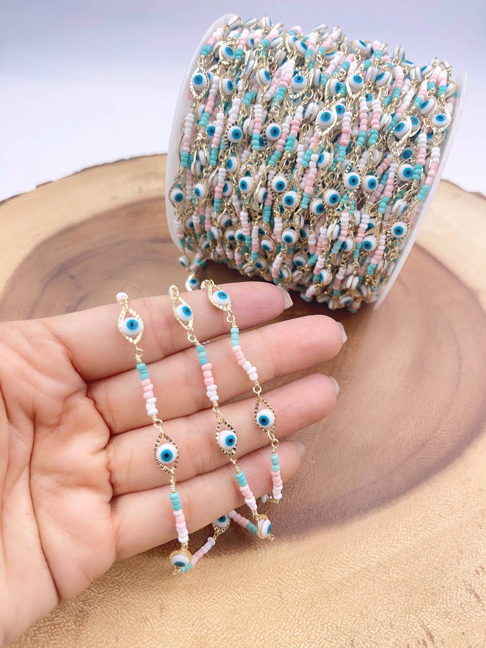 Beads Creation - Wholesale Link & Chain Necklace - Multi color Enamel Rolo Cable Paperclip Chain by Foot, CH3155