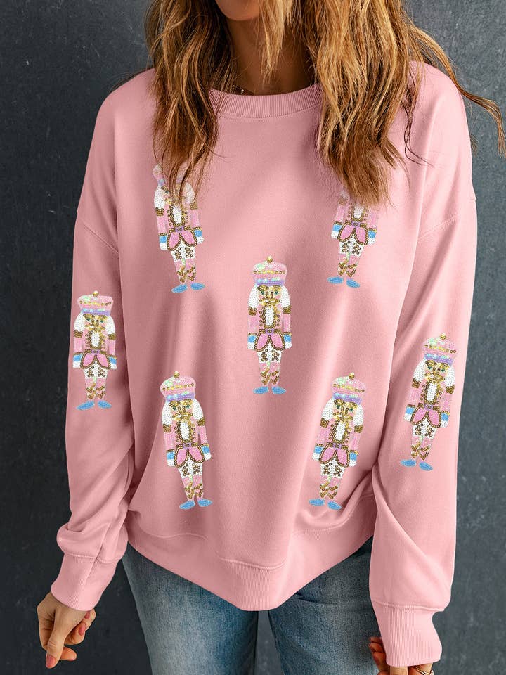 Pink Sequin Christmas Pullover Sweatshirt for wholesale on Faire2