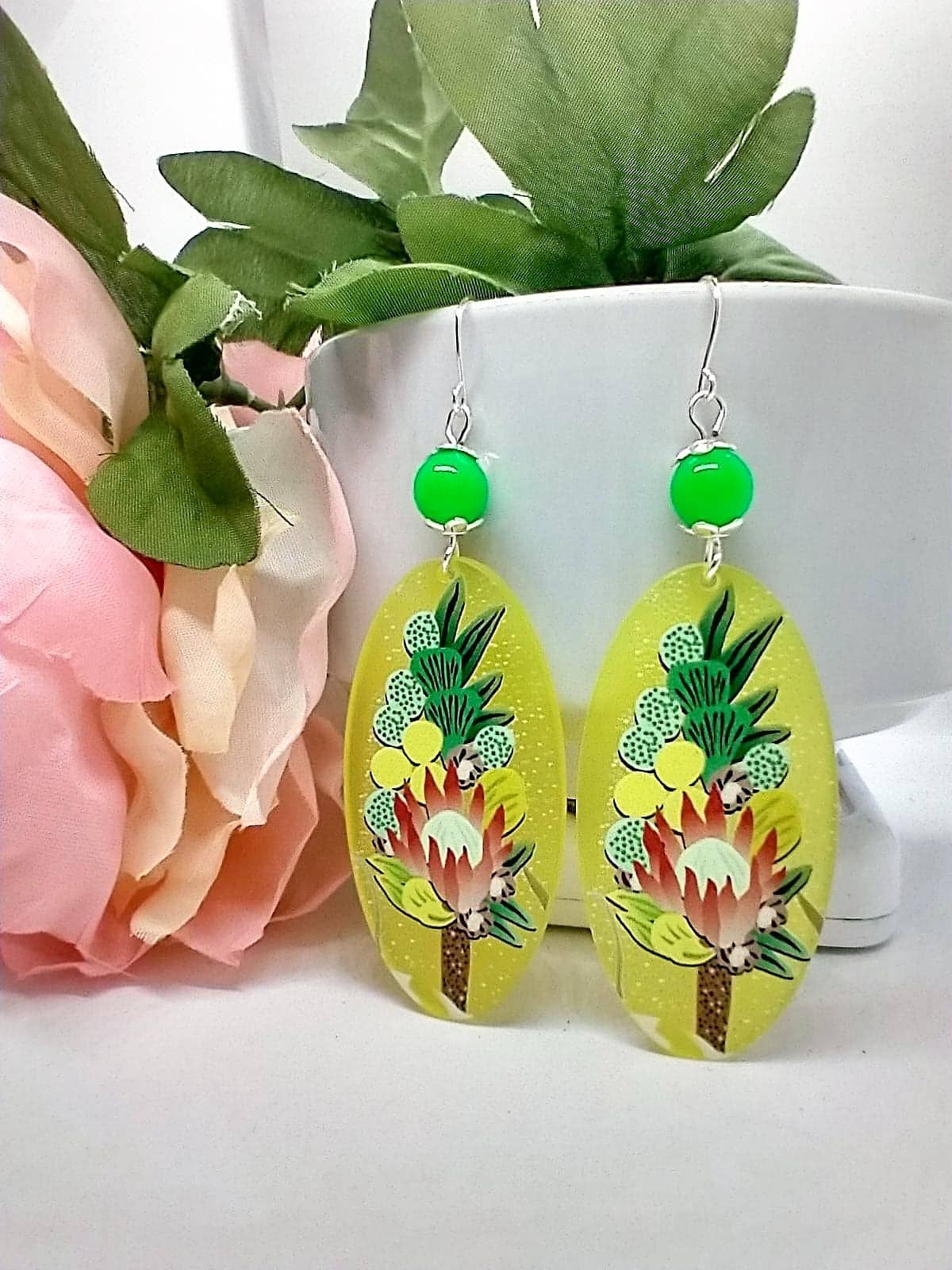 Bad Apple Designs - Wholesale Dangle Earrings - Lucite Acrylic Floral Teardrop Silver Dangle Earrings1