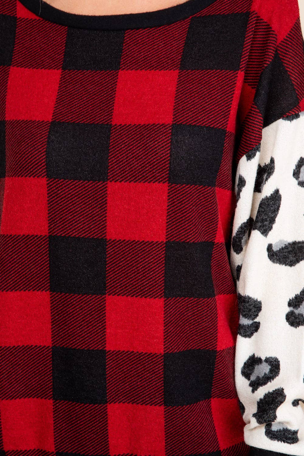 Röd 10599L195 Rutig med djurmotiv Långärmad topp för wholesale på Faire7