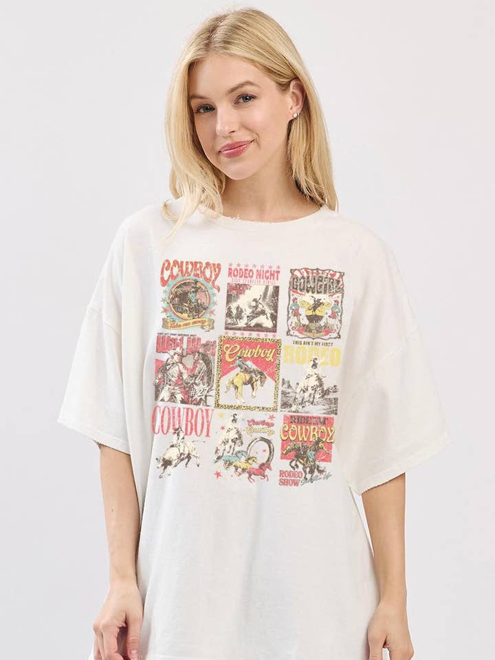 Western Cowboys Remix Graphic Oversized Seamless Box Tee for wholesale by Zutter