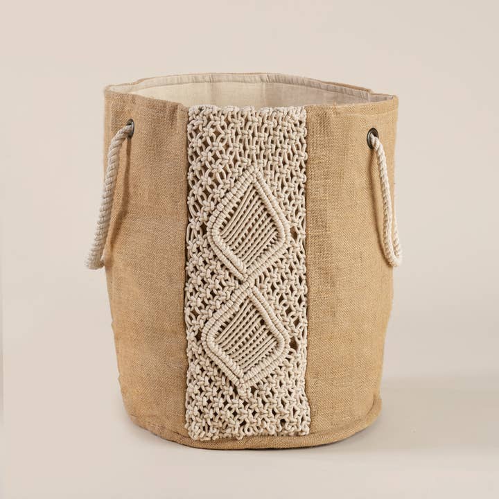 MELVIN, COTTON JUTE MACRAME BASKET for wholesale by QNODI