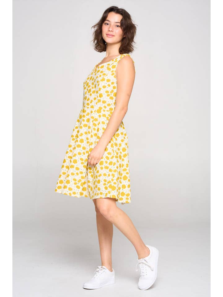 Moutarde Robe fleurie en coton moutarde en vente sur Faire3