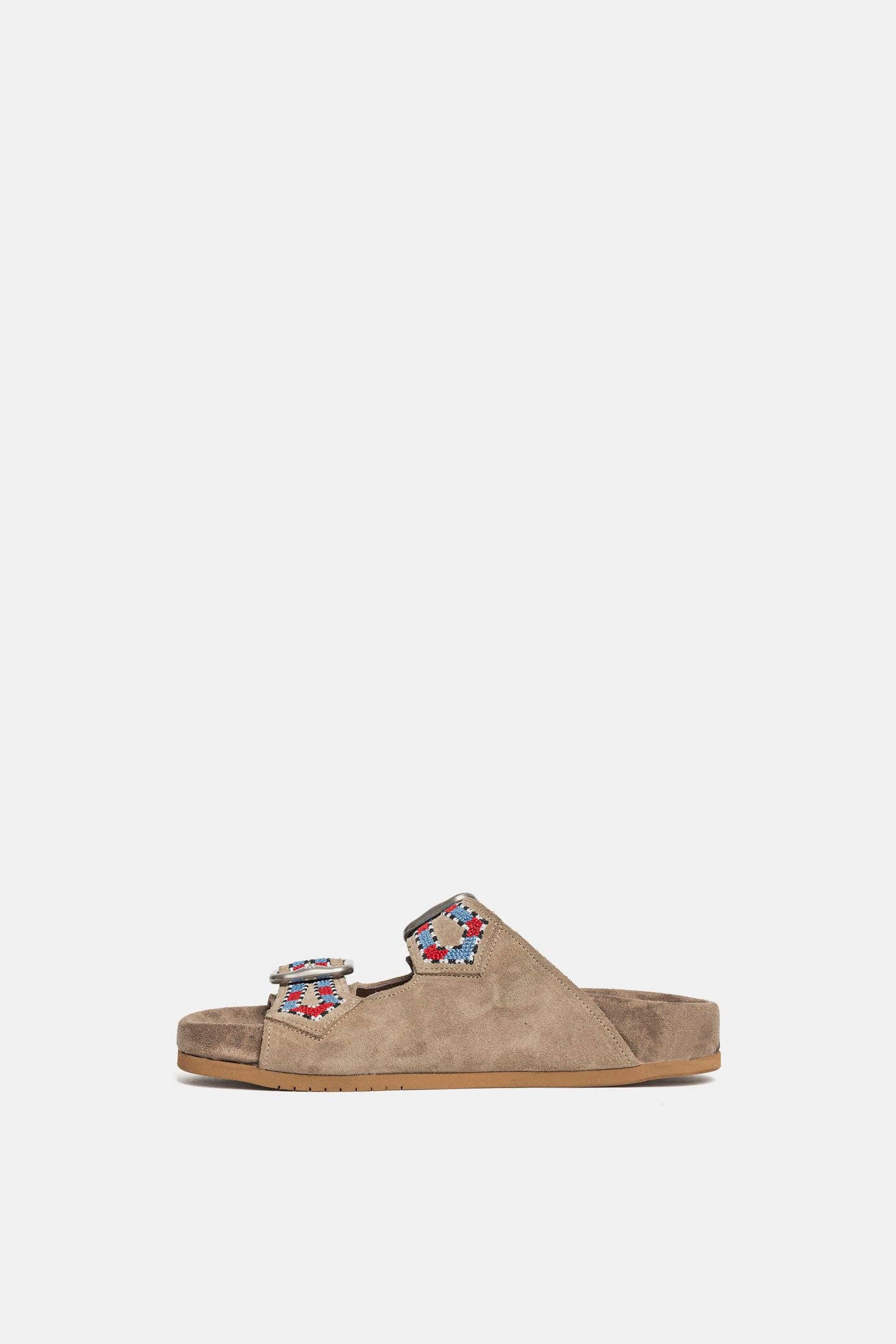 METISSE - Wholesale Sandals - Women's - Taupe suede sandal with FUS3 embroidery1