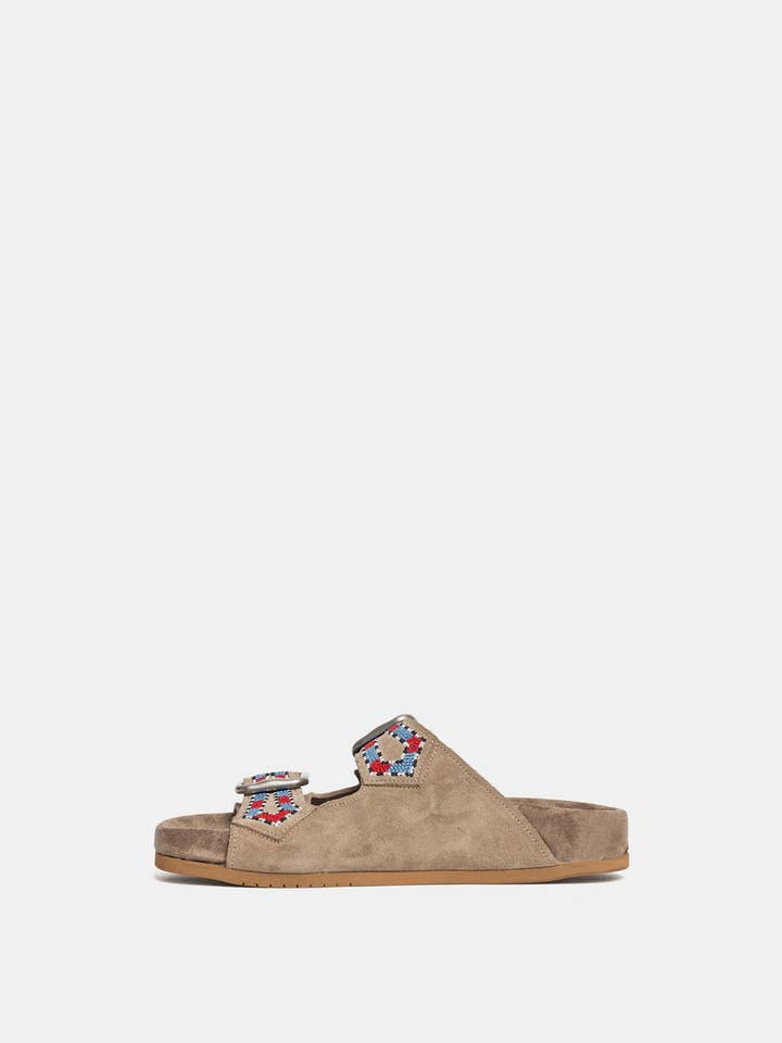 METISSE - Wholesale Sandals - Women's - Taupe suede sandal with FUS3 embroidery1
