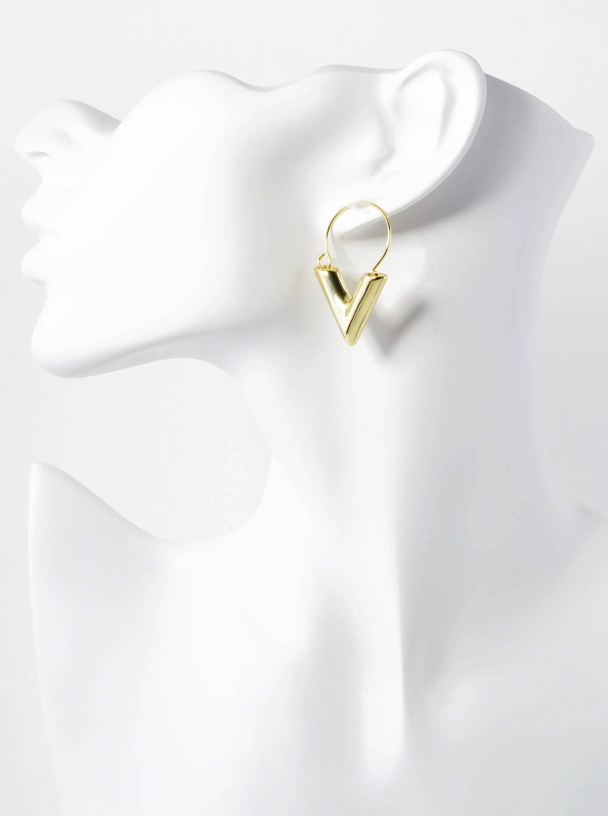Wild Honey - Wholesale Dangle Earrings - 14K Gold Dipped Hollow Chevron Drop Earrings2