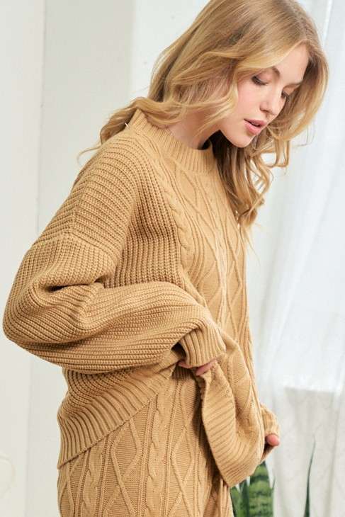 CAMEL Cable Crochet Oversize Sweater for wholesale on Faire7