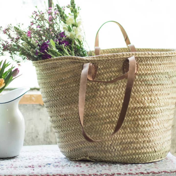 ProHandmadeDesign - Wholesale Beach Bag - Handmade Straw Bag: Leather Strap, French basket Market