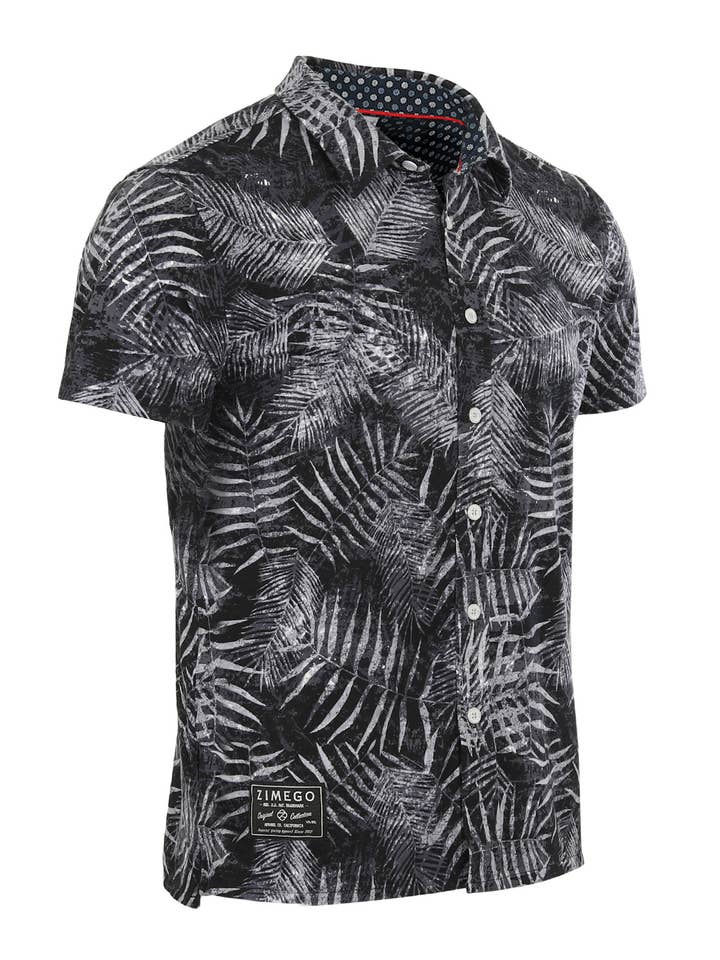 Chemise hawaïenne tropicale à manches courtes et extensible pour homme pour la vente par ZIMEGO
