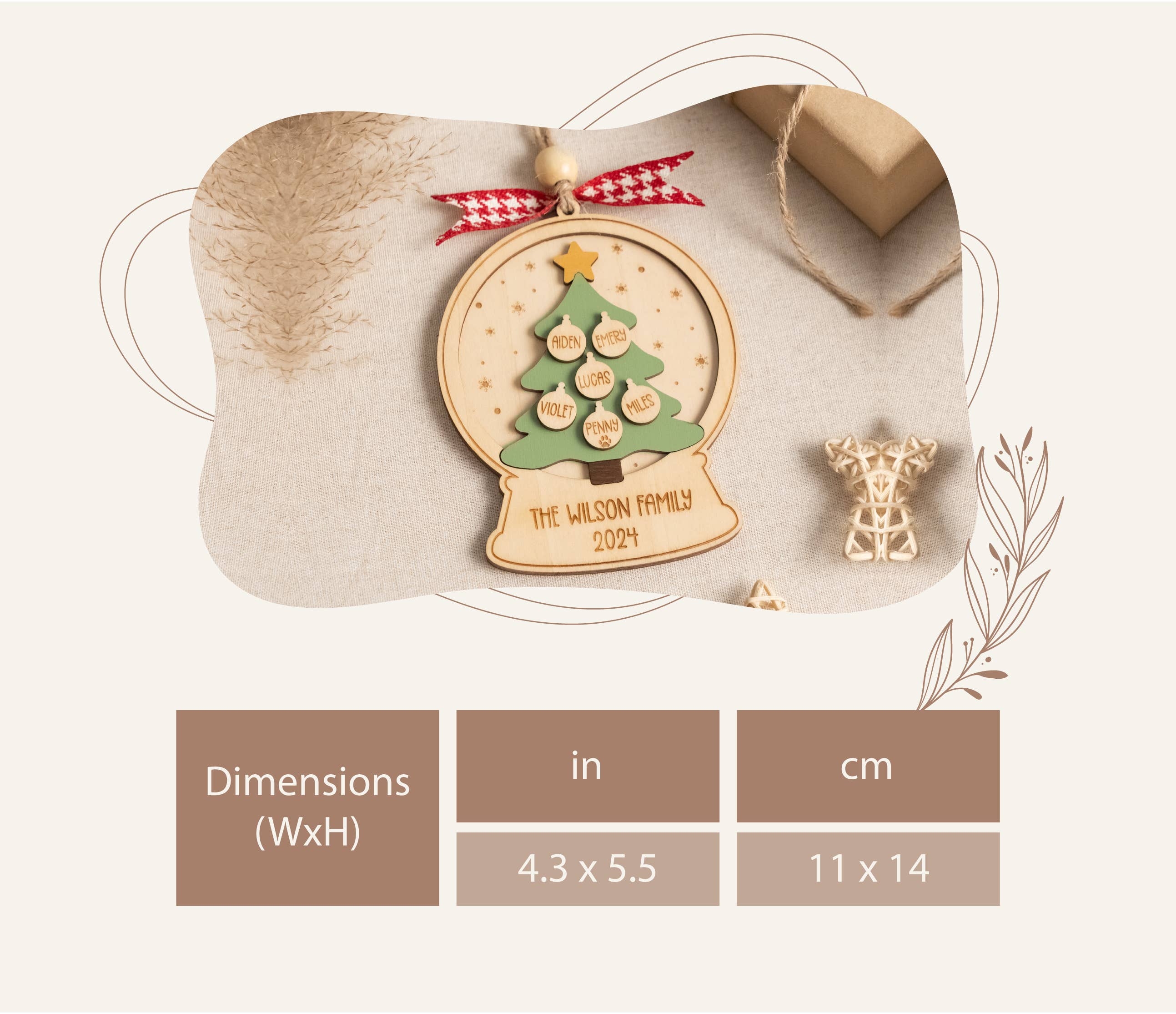 BearCrafts – Ornamento por atacado – Enfeite de árvore de Natal de família em madeira para decoração de férias R711