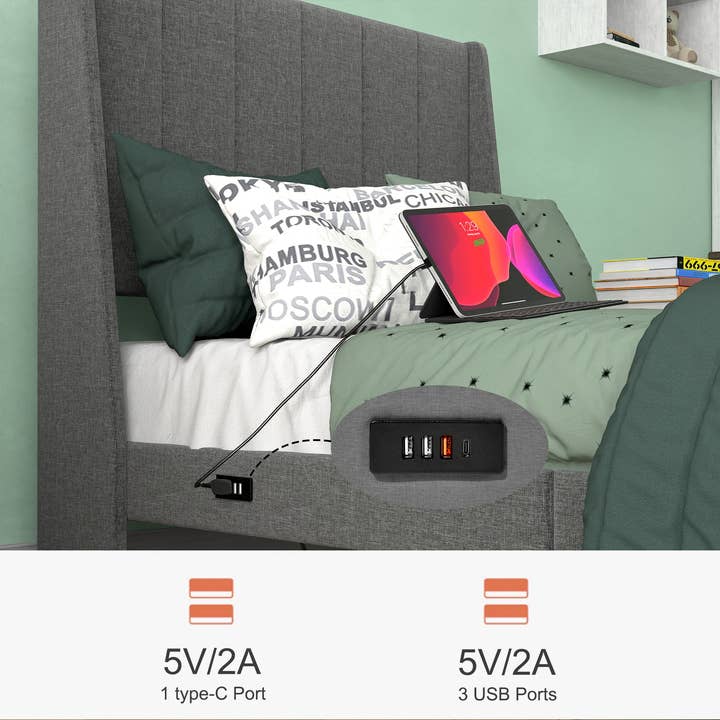 39F Inc. - Wholesale Bed - Upholstered Bed with Drawers, USB Port– Twin & Queen Sizes11