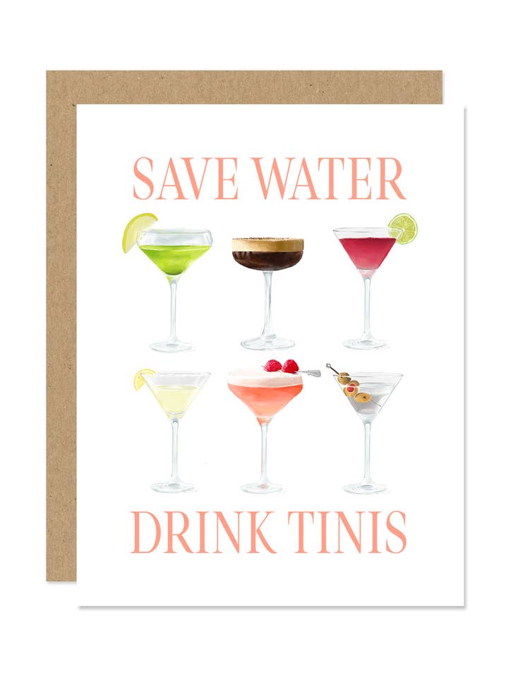 Save Water Drink Tinis Card per la vendita all'ingrosso da parte di Maddon and Co
