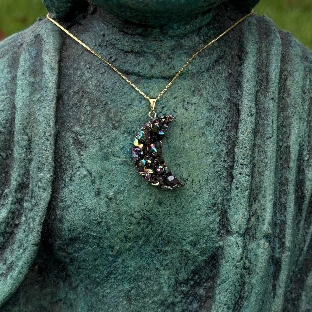 Earths Elements Wholesale - Wholesale Pendant/Charm Necklace - Necklace - Rainbow Druzy Moon, Gold Chain3
