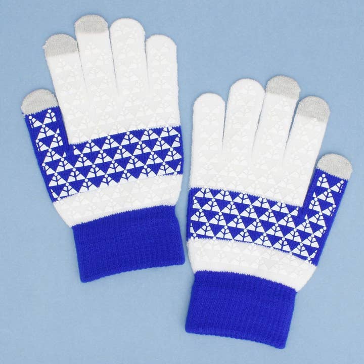 ZPB Blue White Touch and Grip Knit Winter Gloves for wholesale on Faire1