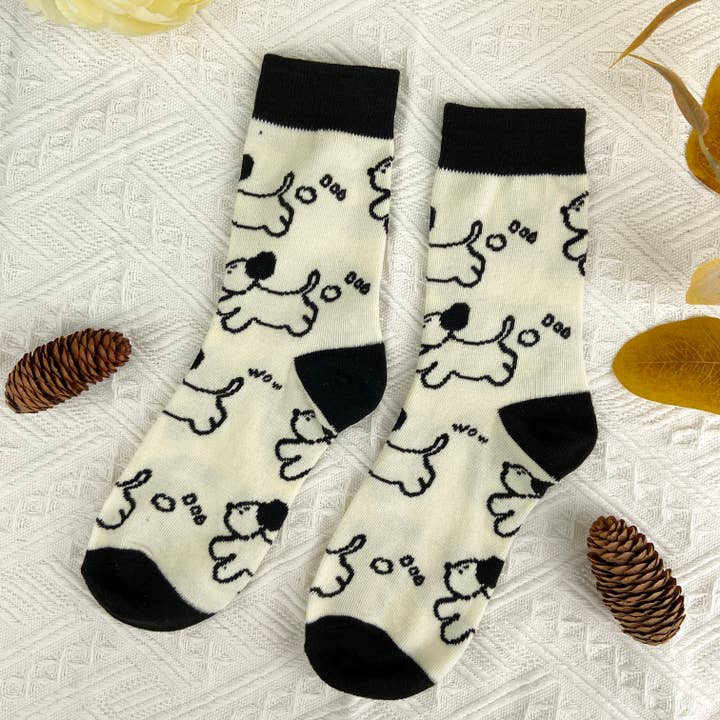 mildstyles - Wholesale Socks - Women's - Black and white cartoon mid-calf cute trendy socks2