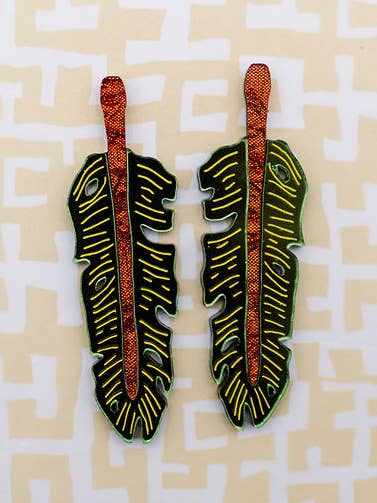 Banana Leaf Botanical Statement Earrings for wholesale by Emma Fick Art