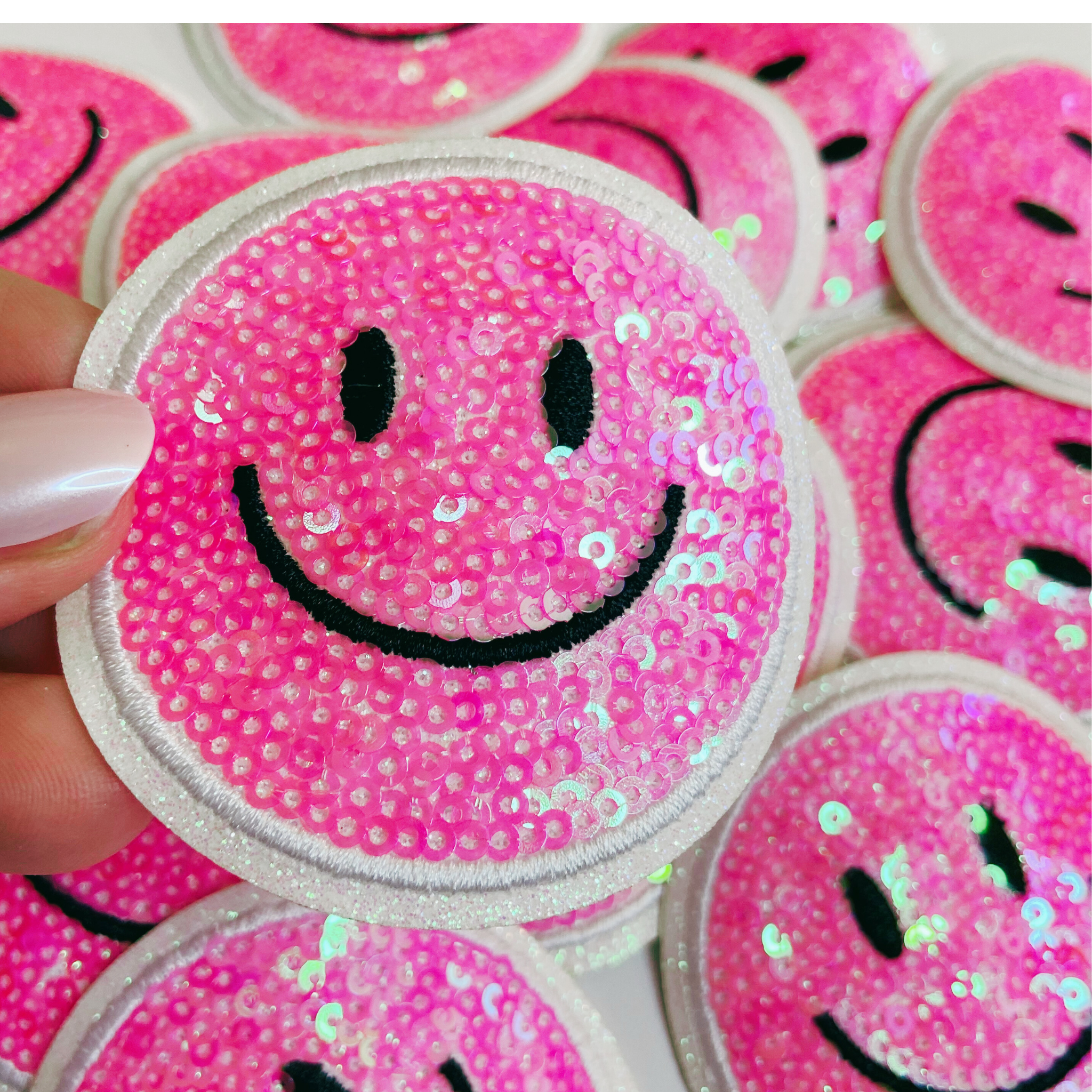 TEELUX - Wholesale Patch - NEON Sequin Smiley Face Patch - 2.5" x 2.5"  - hat Patch13