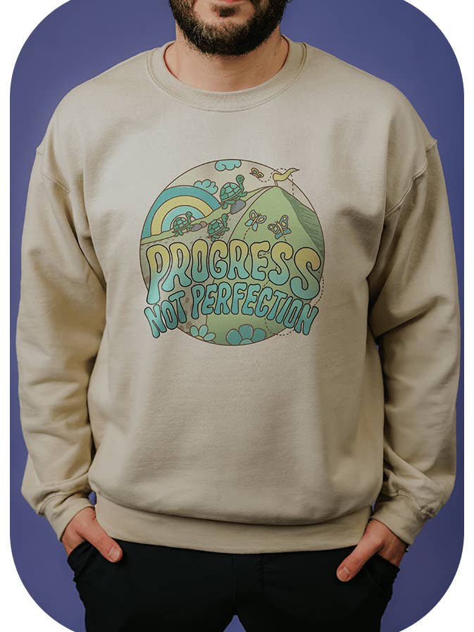 Progress Not Perfection (Turtles & Rainbow) - Sweatshirt for wholesale by Self-Care Is For Everyone