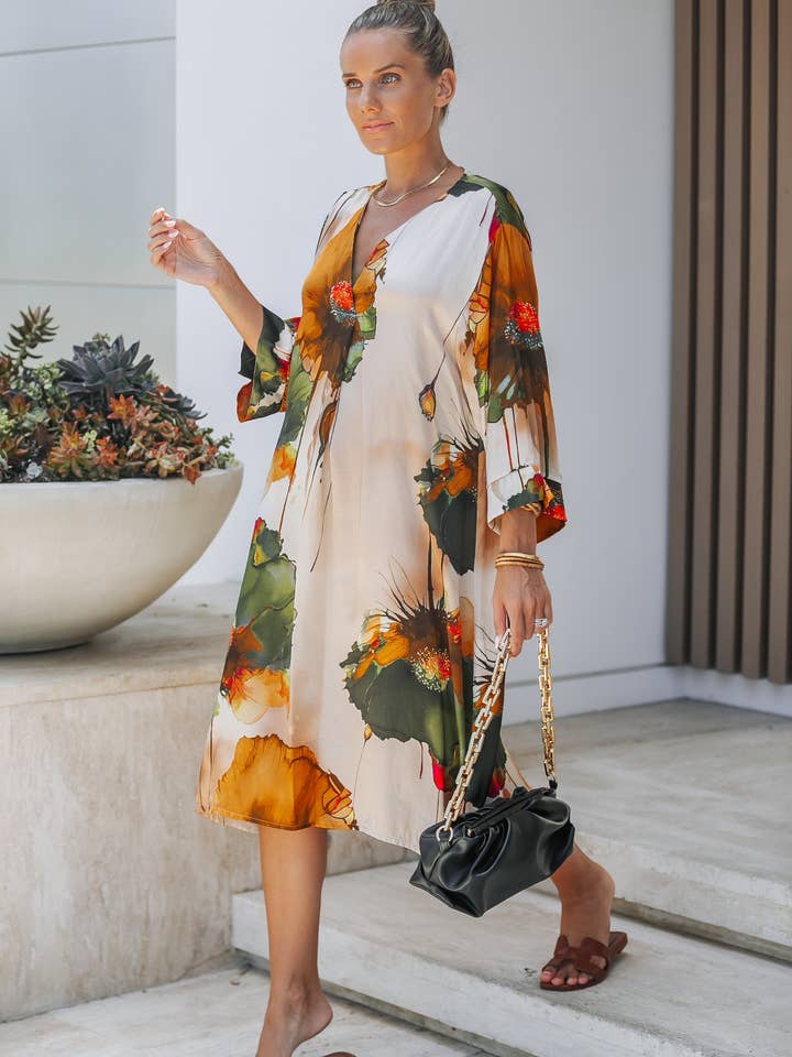 Lavender J - Wholesale Dress - Women's - Flower Paint Print Shirt Dress3