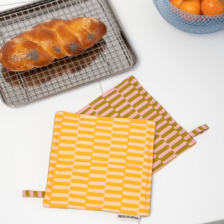 Tarta Gelatina – Großhandel Ofenhandschuh/Topfhalter – Topflappen aus Baumwolle, beidseitig mit unterschiedlicher Farbe, zum Aufhängen