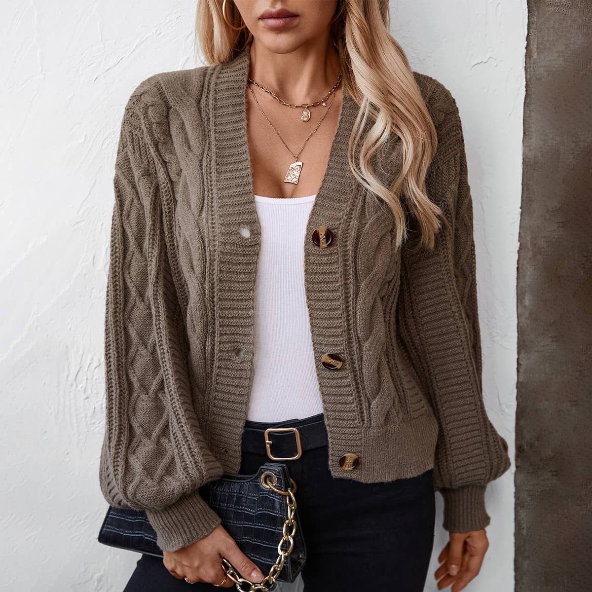 Lily Clothing - Wholesale Cardigan - Women's - LOOSE BUTTON CARDIGAN SWEATER COAT3