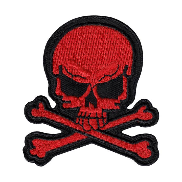 Patch - Skull - Red With Crossbones - 2.75" for wholesale by Square Deal Recordings & Supplies