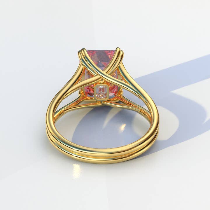 Mohana Jewels - Luxury – Anel de noivado por atacado – Anel de Noivado com Diamante Cultivado em Laboratório Rosa Intenso Fancy Corte Esmeralda - Tesira10